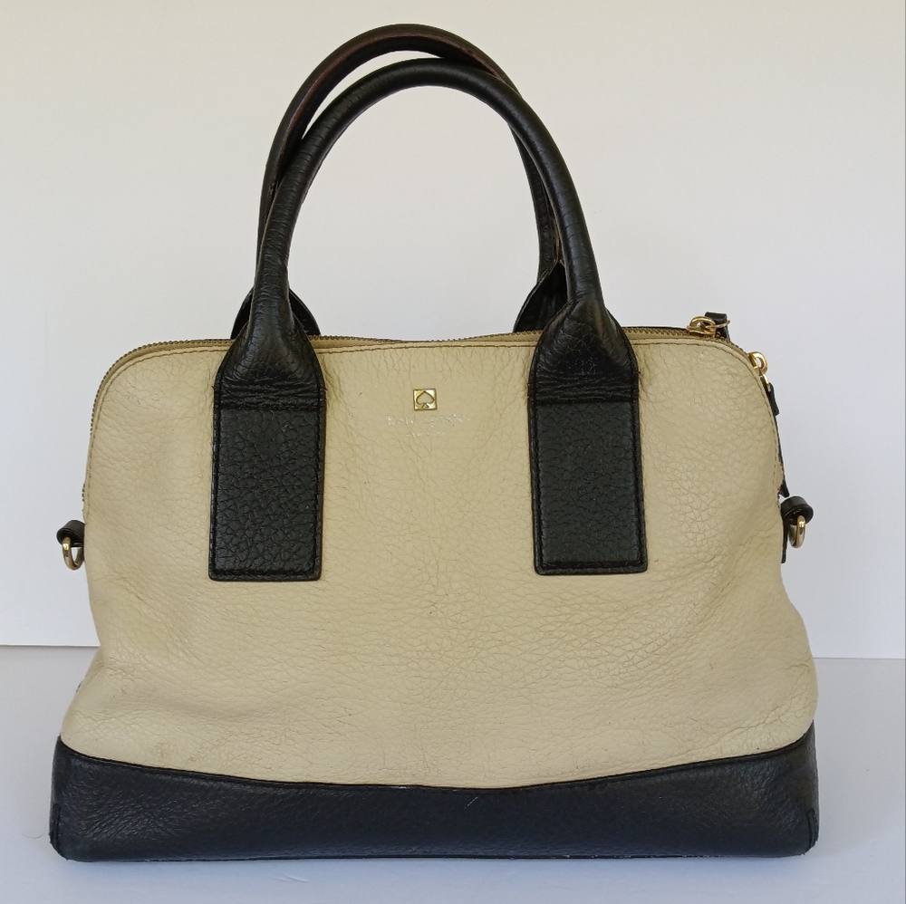 Kate Spade Two-Toned Cream & Black Leather Satchel Handbag